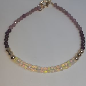 COPY - Ethiopian opal/garnet/ruby 24 k gold bracelet